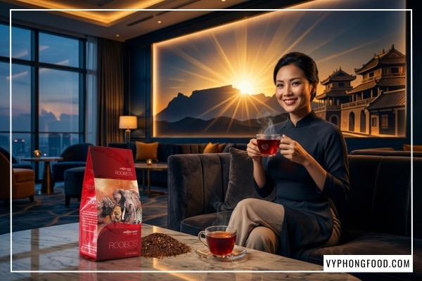 Trà rooibos có tác dụng gì trong việc hỗ trợ tiêu hóa và giảm cân lành mạnh cho dân văn phòng - Sản phẩm African Dawn từ VyPhongFood và Veggie.
