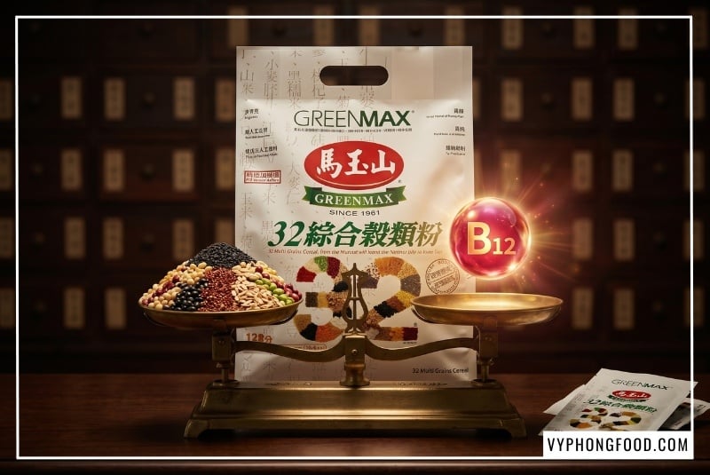 Bột ngũ cốc cho người ăn chay Greenmax Đài Loan giàu Vitamin B12 và sắt giúp hỗ trợ hệ thần kinh từ 32 loại hạt tự nhiên không đường.