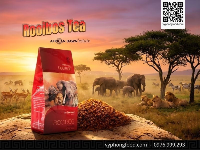 Tổng hợp 5 USP độc quyền của Hồng trà Rooibos Nam Phi thương hiệu African Dawn: 1. Hoàn toàn không chứa Caffeine tự nhiên; 2. Chứa chất chống oxy hóa độc quyền Aspalathin; 3. Chỉ dẫn địa lý (PDO) vùng Cederberg; 4. Thương hiệu đạt giải Ngôi Sao Vàng Quốc Tế; 5. Hương vị thơm ngon, tiện lợi. Sản phẩm nhập khẩu chính ngạch bởi Vy Phong Food.