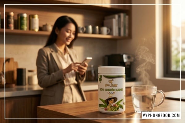 Hướng dẫn cách uống bột chuối xanh hữu cơ đúng chuẩn khoa học giúp bảo toàn tinh bột kháng, hỗ trợ dạ dày và giữ dáng.