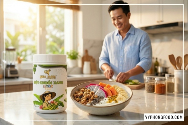 Hướng dẫn cách uống bột chuối xanh hữu cơ đúng chuẩn khoa học giúp bảo toàn tinh bột kháng, hỗ trợ dạ dày và giữ dáng.