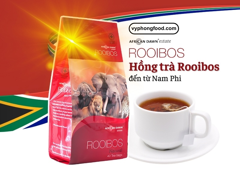 South African Rooibos tea – a caffeine-free herbal tea rich in antioxidants, perfect as a natural first aid remedy for sunburn, stress relief, tummy aches, insect bites, and better sleep during holidays.