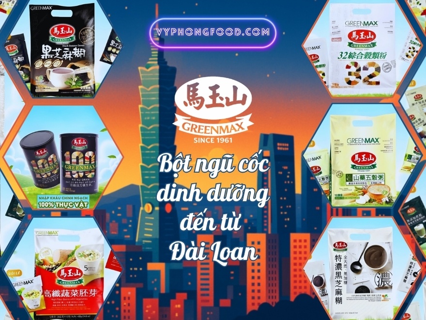 ly bột ngũ cốc dinh dưỡng greenmax đài loan pha nóng đặt trên bàn bếp sạch cạnh chén hạt chia và hạt lanh dành cho người giảm mỡ bụng ăn kiêng cần bữa sáng healthy ít calo