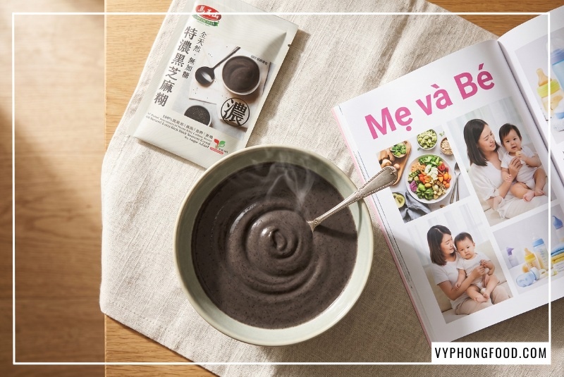 Hình ảnh minh họa cách dùng bột mè đen cho mẹ bầu với ngũ cốc mè đen Greenmax Đài Loan giúp bổ máu và lợi sữa chuẩn khoa học.