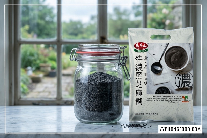 Hình ảnh minh họa cách dùng bột mè đen cho mẹ bầu với ngũ cốc mè đen Greenmax Đài Loan giúp bổ máu và lợi sữa chuẩn khoa học.