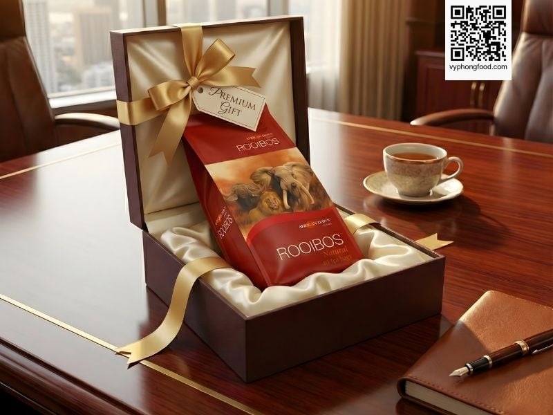 Hồng trà Rooibos Nam Phi African Dawn trên nền vùng núi Cederberg, minh họa cho công dụng của trà thảo mộc giúp thư giãn thần kinh và giảm căng thẳng mệt mỏi.