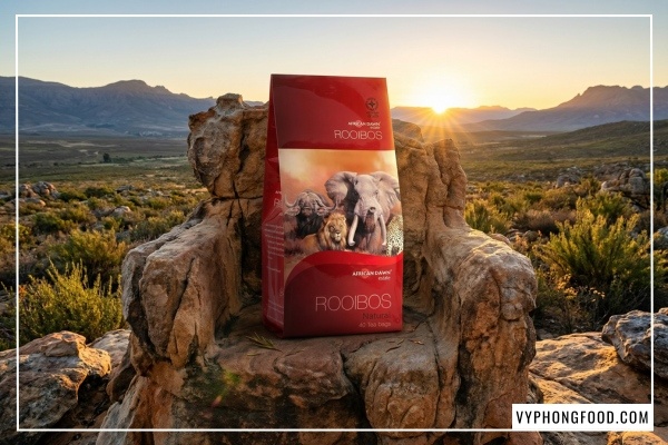 Trà rooibos mua ở đâu uy tín - hình ảnh hồng trà rooibos túi lọc 40 gói African Dawn chính hãng nhập khẩu bởi VyPhongFood.