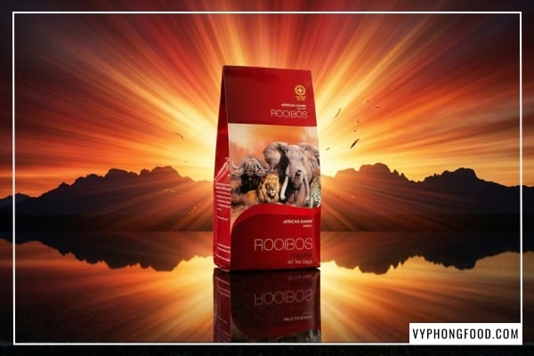Đồ họa tổng hợp 10 lợi ích tuyệt vời trả lời cho câu hỏi trà rooibos có tác dụng gì đối với sức khỏe, nổi bật là sản phẩm hồng trà nam phi thương hiệu African Dawn.