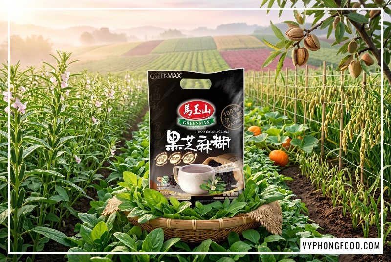 Bột ngũ cốc dinh dưỡng Greenmax béo bùi thơm ngon minh họa trực quan công dụng của bột mè đen và cách dùng bột mè đen chuẩn khoa học giúp lợi sữa, bổ máu, ngừa táo bón hiệu quả cho mẹ bầu và phụ nữ sau sinh.
