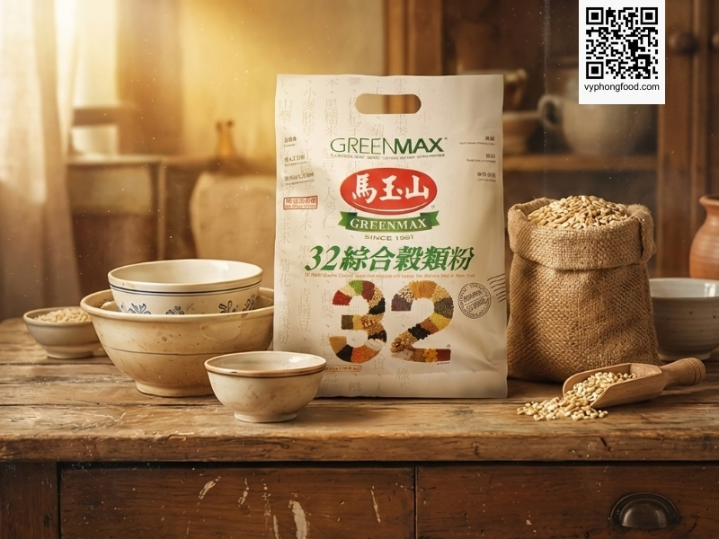 Túi Bột ngũ cốc dinh dưỡng không đường từ 32 loại hạt Greenmax Đài Loan bay giữa bầu trời xanh cùng các hạt ngũ cốc - Sản phẩm bột ngũ cốc ăn kiêng dành cho người tiểu đường tốt nhất.