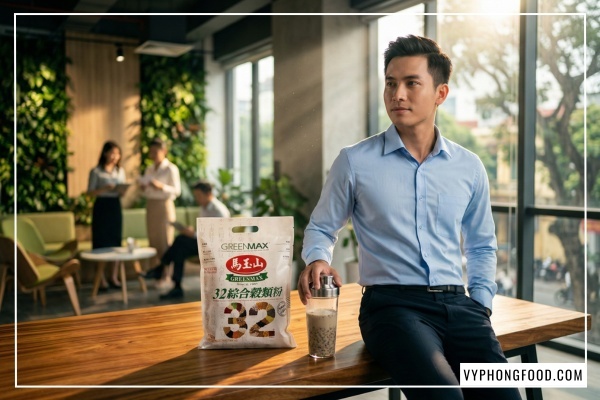 Hình ảnh bột ngũ cốc dinh dưỡng giảm cân Greenmax 32 loại hạt giàu chất xơ và Omega-3 thực vật hỗ trợ ăn kiêng hiệu quả.