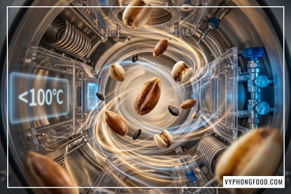 Hình ảnh quy trình công nghệ rang nhiệt độ thấp giải đáp thắc mắc bột ngũ cốc Đài Loan có tốt không của thương hiệu Greenmax tại VyPhongFood