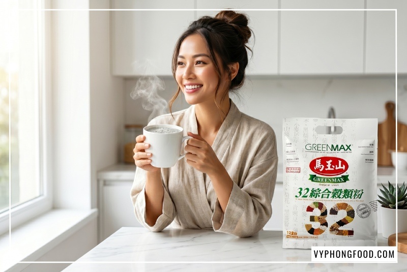 Hình ảnh minh họa hướng dẫn cách pha bột ngũ cốc Greenmax chuẩn từ chuyên gia Ma Yu Shan. Bài viết chia sẻ mẹo sử dụng ngũ cốc Greenmax giúp giữ trọn dưỡng chất và hương vị thơm bùi. Giải đáp bột ngũ cốc đài loan có tốt không và cách pha không bị vón cục.