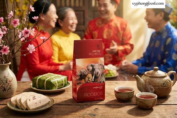 Hộp hồng trà rooibos Nam Phi African Dawn túi lọc làm quà tặng sức khỏe ý nghĩa ngày Tết.