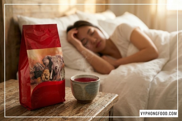 Hình ảnh tách hồng trà Rooibos Nam Phi African Dawn thơm ngon, giải pháp trà dễ ngủ và giảm căng thẳng với trà thảo mộc hiệu quả cho người bận rộn.