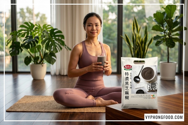 Hướng dẫn cách dùng bột mè đen cho phụ nữ sau sinh giúp giảm cân khoa học, phục hồi sức khỏe sau sinh và lợi sữa đặc sánh cùng bột ngũ cốc dinh dưỡng không đường Greenmax Đài Loan chính hãng từ Vy Phong Food.