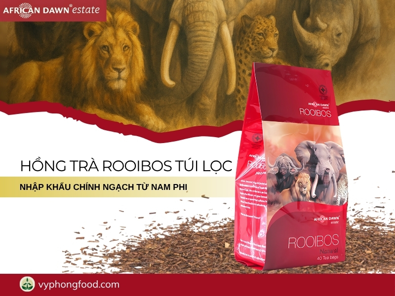 Image explaining that South African rooibos tea is naturally caffeine-free, with a comparison to decaffeinated black and green teas and guidance for sleep-friendly drinking.