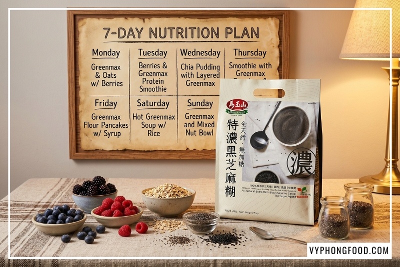 Mẹ bầu thưởng thức ly bột ngũ cốc dinh dưỡng từ mè đen Greenmax ấm nóng trước khi ngủ để phát huy công dụng của bột mè đen giúp an thần, ngủ ngon và giúp bổ máu trong thai kỳ.