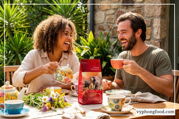 Ly hồng trà rooibos Nam Phi màu đỏ hổ phách giàu chất chống oxy hóa aspalathin giúp dễ ngủ và tốt cho tiêu hóa.