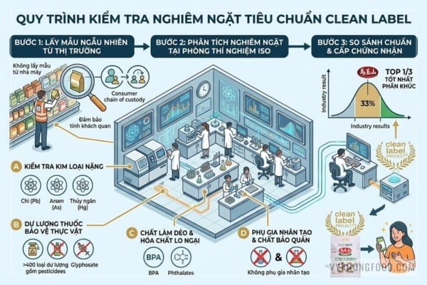 Hình ảnh gói bột ngũ cốc dinh dưỡng giảm cân Greenmax Đài Loan với tem chứng nhận Clean Label và các loại hạt ngũ cốc tự nhiên, nhập khẩu chính ngạch bởi VyPhongFood.