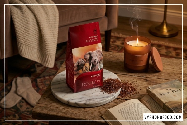 Trà rooibos có tác dụng gì cho tim mạch: Ly hồng trà Nam Phi chính hãng African Dawn giúp ổn định huyết áp và giảm cholesterol xấu.
