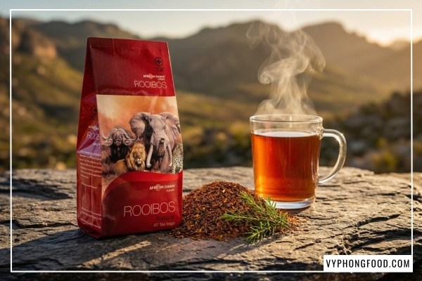 Hộp trà rooibos Nam Phi African Dawn chính hãng - Giải đáp thắc mắc trà rooibos mua ở đâu an toàn cho cả gia đình, cho trẻ nhỏ và bà bầu