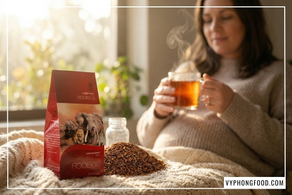Hộp trà rooibos Nam Phi African Dawn chính hãng - Giải đáp thắc mắc trà rooibos mua ở đâu an toàn cho cả gia đình, cho trẻ nhỏ và bà bầu