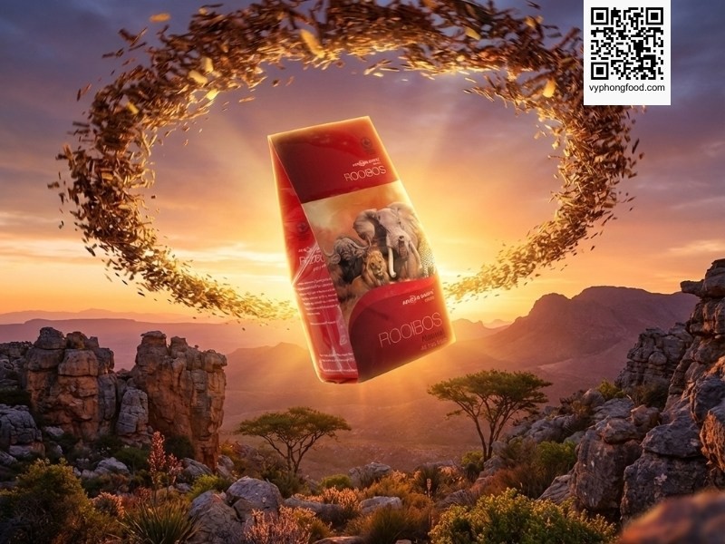 Hộp hồng trà Rooibos Nam Phi African Dawn dạng túi lọc trên nền núi đá Cederberg, Nam Phi - Trà thảo mộc giảm cân và giúp ngủ ngon tự nhiên.