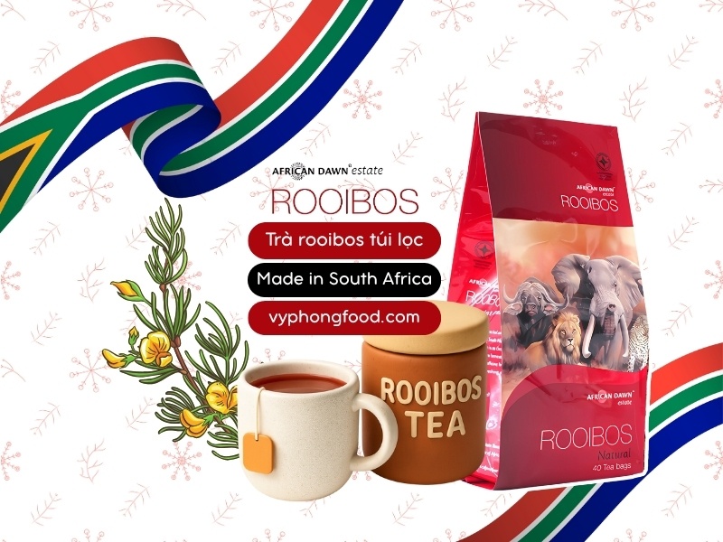 Steaming cup of South African Rooibos tea in teabag form on a winter table — caffeine-free, antioxidant-rich herbal drink for warmth, hydration, and immune support; perfect cozy beverage to keep warm this winter.