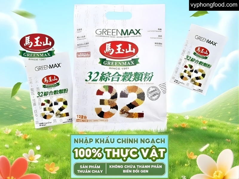 hình ảnh gói bột ngũ cốc dinh dưỡng greenmax đài loan cho người ăn chay, sản phẩm hữu cơ cung cấp dinh dưỡng, protein thực vật và chất xơ