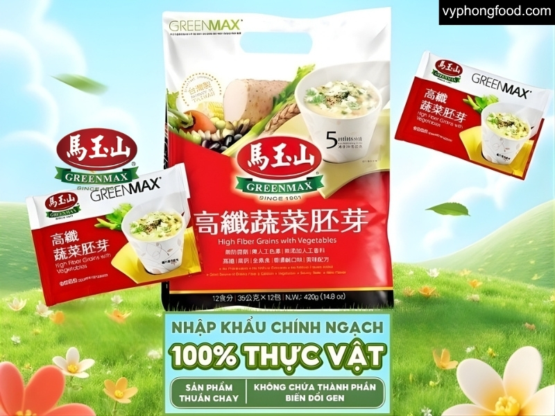 hình ảnh gói bột ngũ cốc dinh dưỡng greenmax đài loan cho người ăn chay, sản phẩm hữu cơ cung cấp dinh dưỡng, protein thực vật và chất xơ