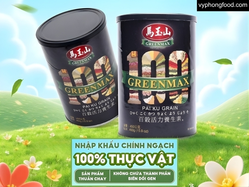 hình ảnh gói bột ngũ cốc dinh dưỡng greenmax đài loan cho người ăn chay, sản phẩm hữu cơ cung cấp dinh dưỡng, protein thực vật và chất xơ