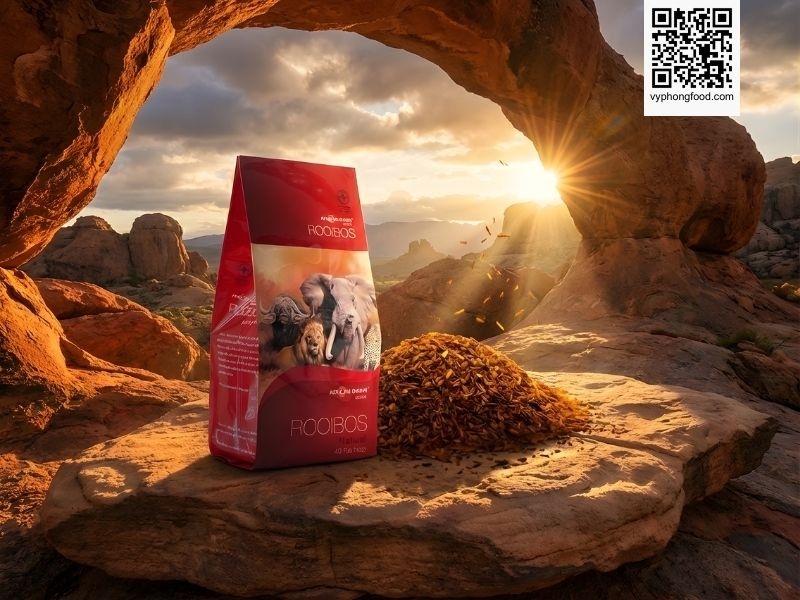 Hộp trà thảo mộc túi lọc Rooibos African Dawn tại vùng Cederberg Nam Phi - Minh họa công dụng của trà thảo mộc so với trà xanh.