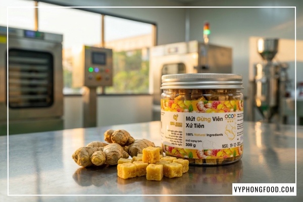 Quy Trình Chế Biến Mứt Gừng Viên QNA Farm Đạt Chuẩn Quốc Tế ISO 22000:2018.