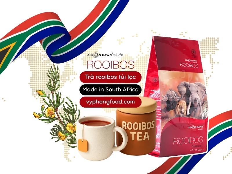 Assorted cups of South African Rooibos tea—some black, some with milk, hot and iced—showcasing a caffeine-free, antioxidant-rich herbal drink loved around the world for wellness and immune support.