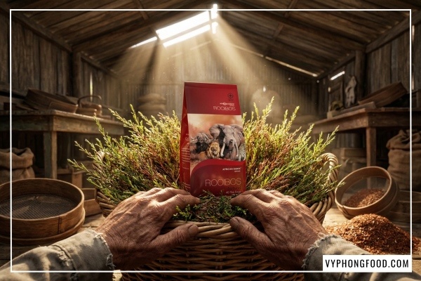 Hộp hồng trà Rooibos Nam Phi thương hiệu African Dawn dạng túi lọc từ vùng Cederberg nhập khẩu chính ngạch bởi VyPhongFood.