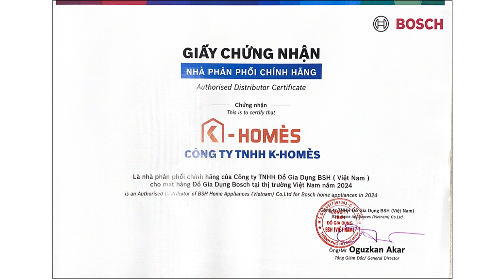 Giấy chứng nhận nhà phân phối chính hãng Bosch tại Việt Nam