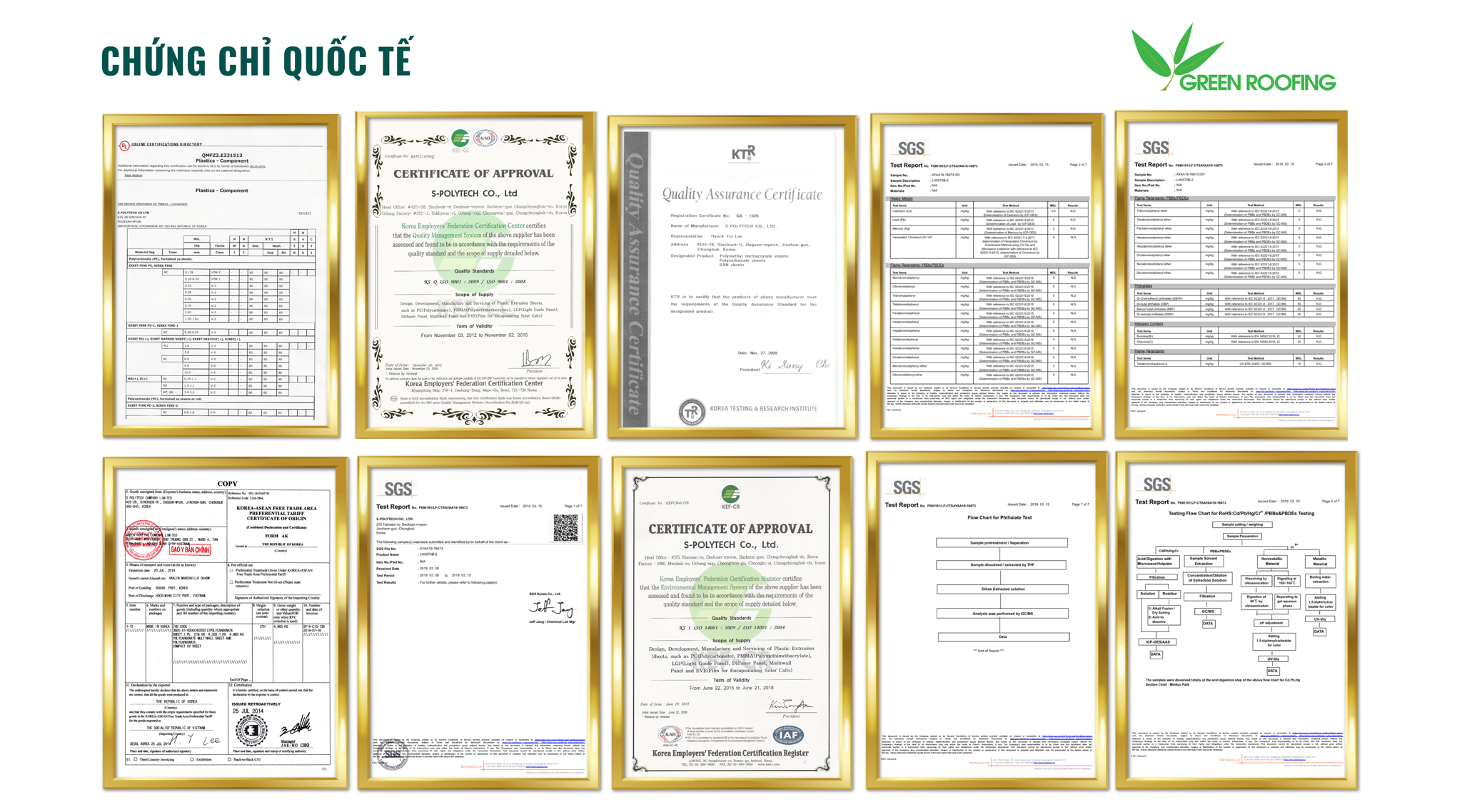 chứng chỉ quốc tế tấm nhựa poly heatcut