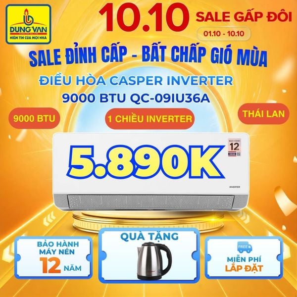 Điều Hòa Casper Inverter 9000 BTU - Đỉnh Cao Tiết Kiệm Điện Dịp 10.10