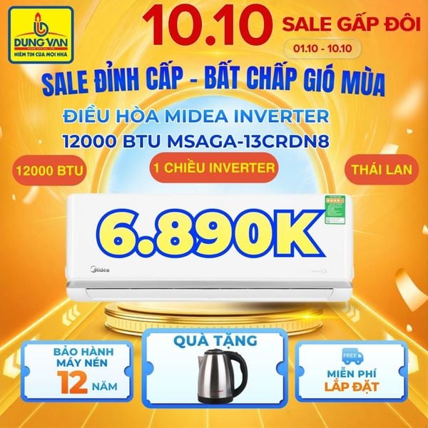 Bùng Nổ Deal 10.10: Điều Hòa Midea 12000 BTU Inverter Giá Sập Sàn