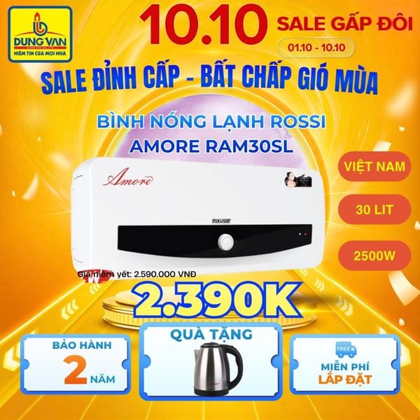 Bình Nóng Lạnh Rossi Amore 30L: Lựa Chọn Kinh Tế Số 1 Dịp 10.10