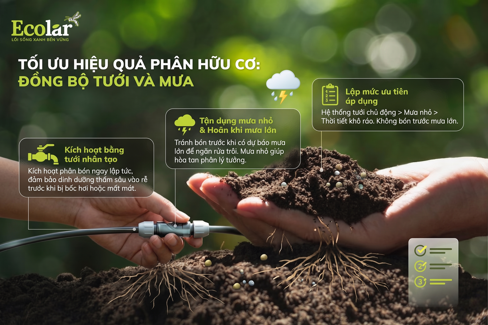 Đồng bộ với tưới và mưa: Lập mức ưu tiên khi có tưới nhân tạo hoặc dự báo mưa