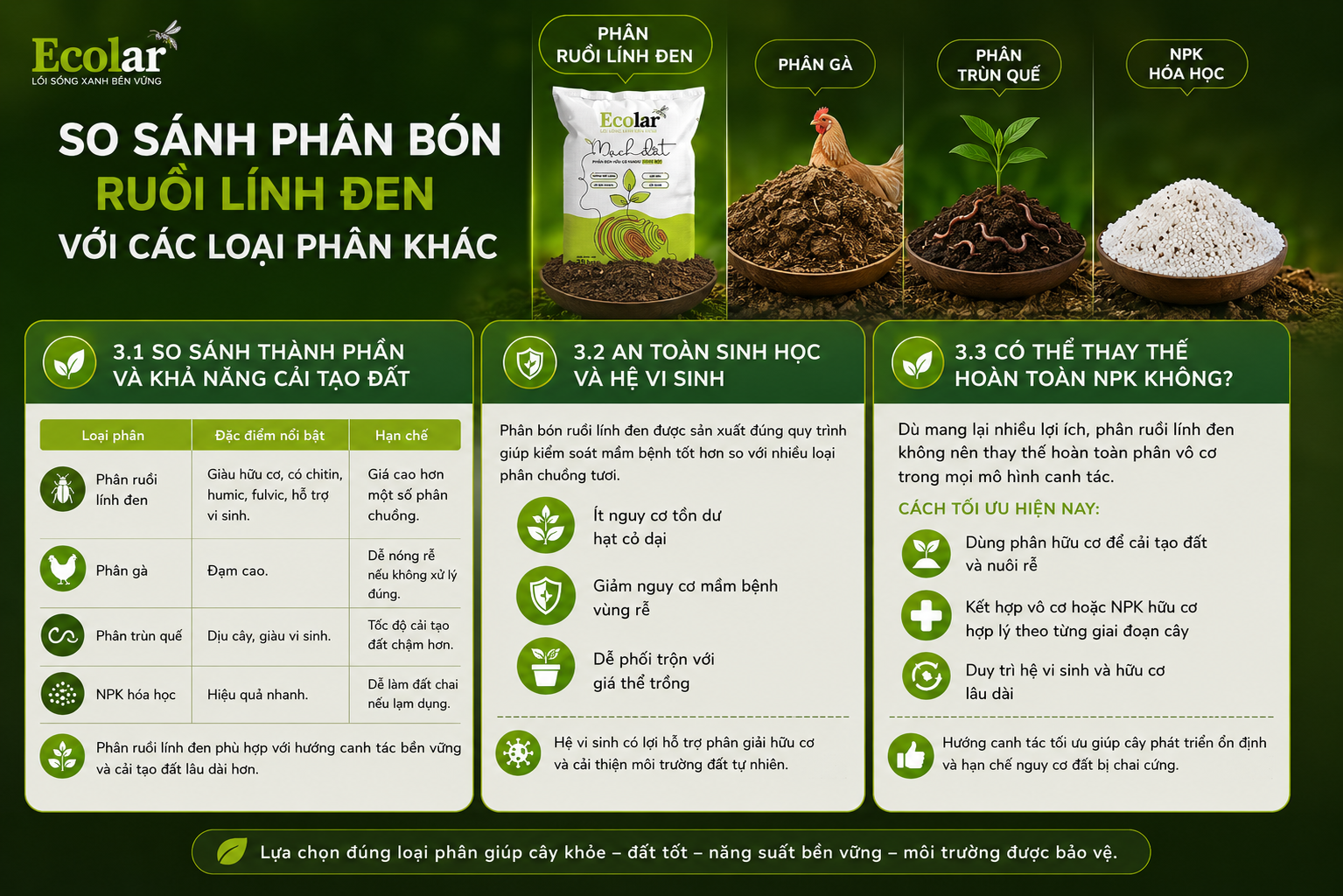 So sánh phân bón ruồi lính đen với các loại phân khác