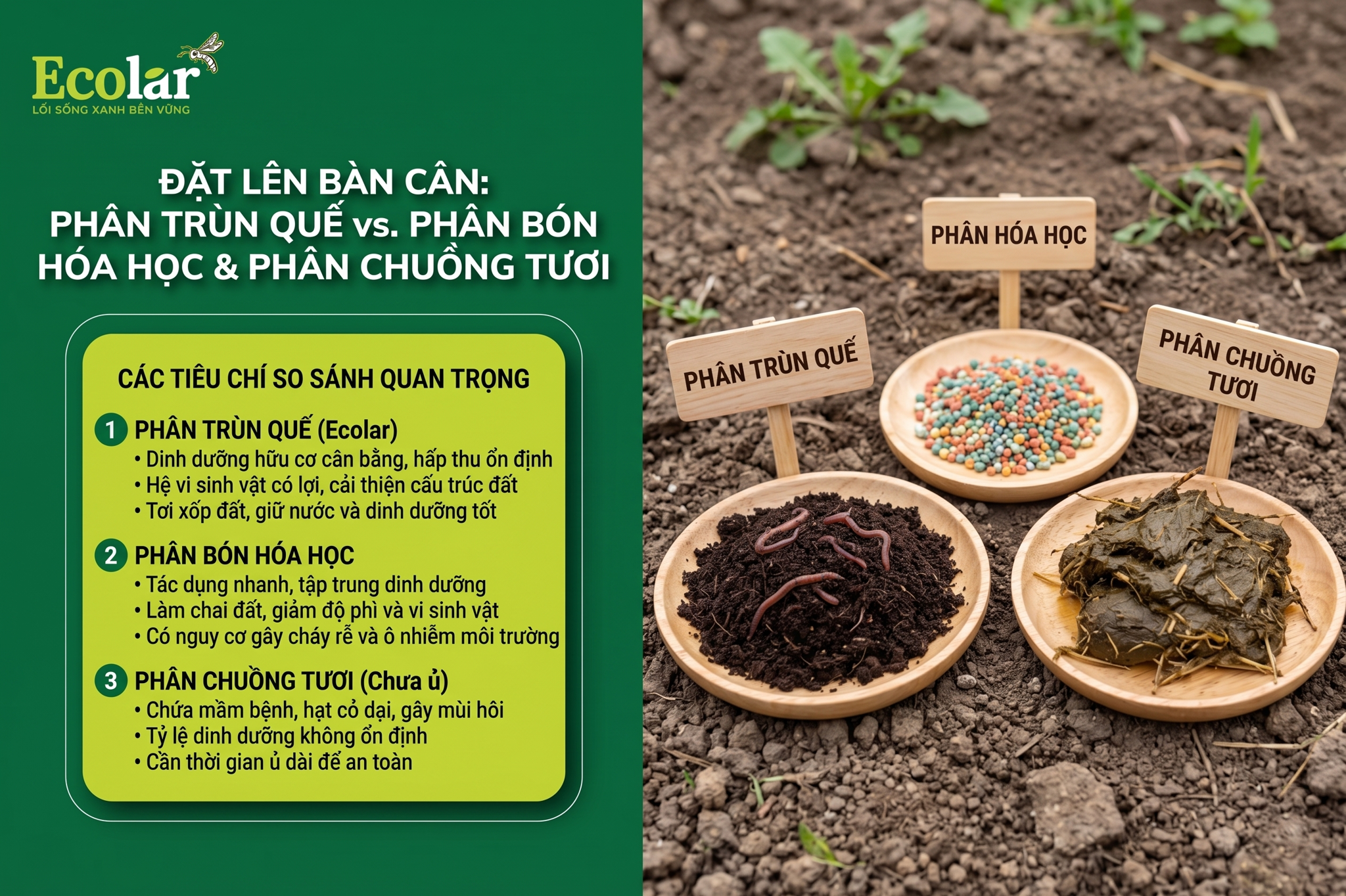 Phân Trùn Quế vs. Phân Bón Hóa Học & Phân Chuồng Tươi