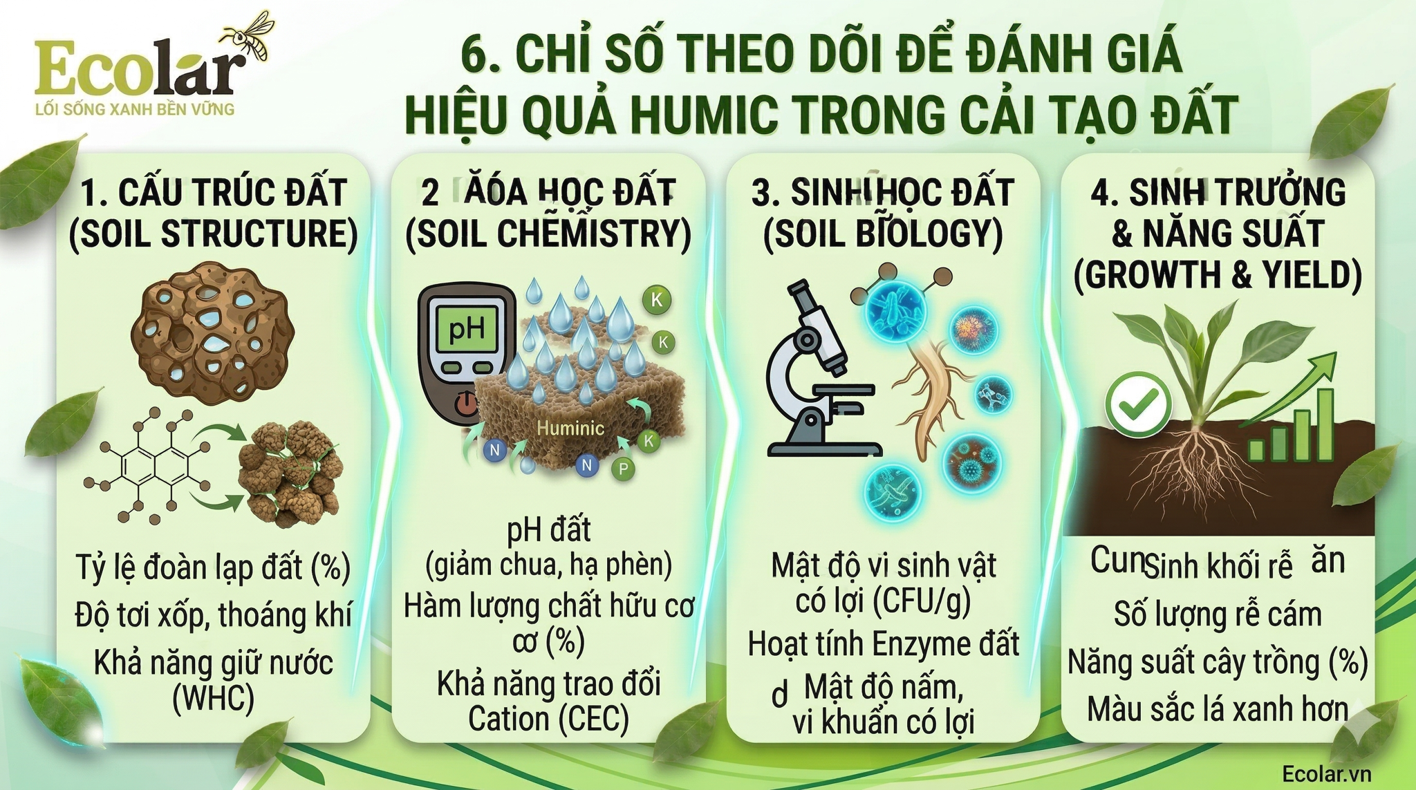 Chỉ số theo dõi để đánh giá hiệu quả humic trong cải tạo đất