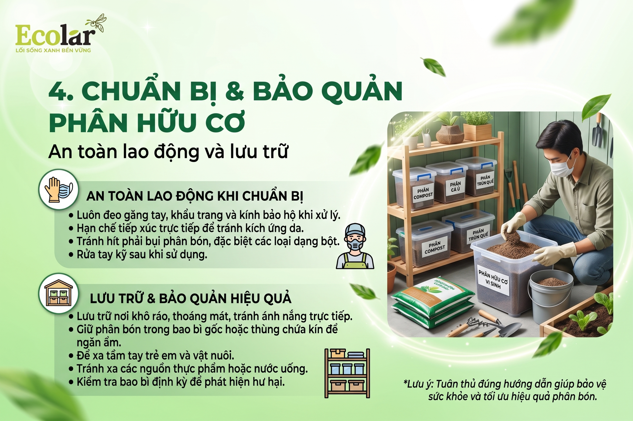 Chuẩn bị và bảo quản phân hữu cơ — An toàn lao động và lưu trữ