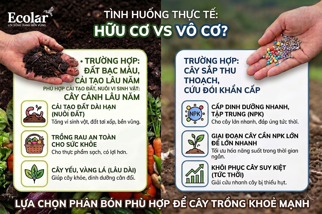 Tình Huống Thực Tế: Khi Nào Nên Dùng Phân Hữu Cơ, Khi Nào Chọn Phân Vô Cơ?