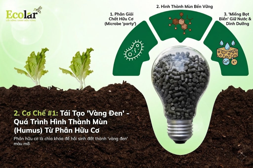 Cơ Chế #1: Tái Tạo 'Vàng Đen' - Quá Trình Hình Thành Mùn (Humus) Từ Phân Hữu Cơ