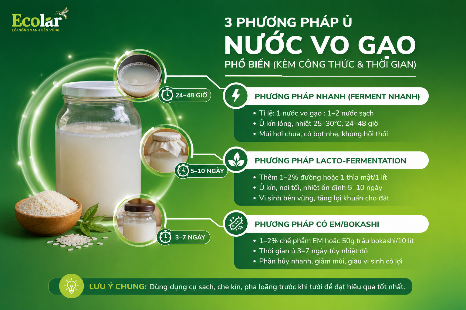 3 phương pháp ủ nước vo gạo phổ biến (kèm công thức và thời gian)