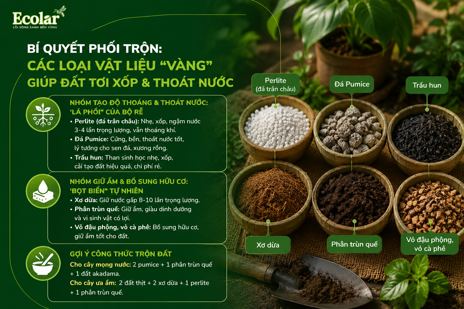 Bí Quyết Phối Trộn: Các Loại Vật Liệu 'Vàng' Giúp Đất Tơi Xốp & Thoát Nước